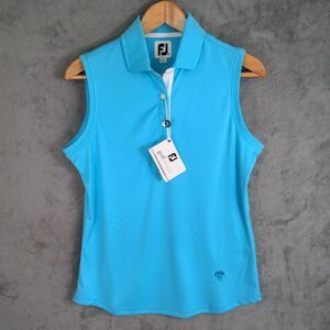 NWT FootJoy Sleeveless Polo Shirt Size Medium Teal Blue Embroidered Logo Golf